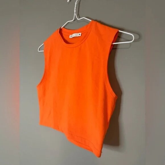 Zara size Small Women's Orange Crop Sleeveless Top, Cotton, Bright - Picture 5 of 5